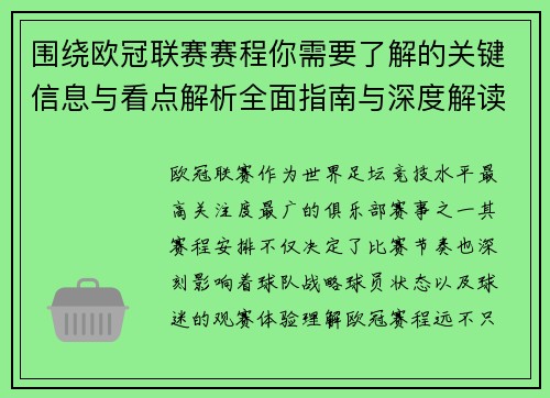 围绕欧冠联赛赛程你需要了解的关键信息与看点解析全面指南与深度解读